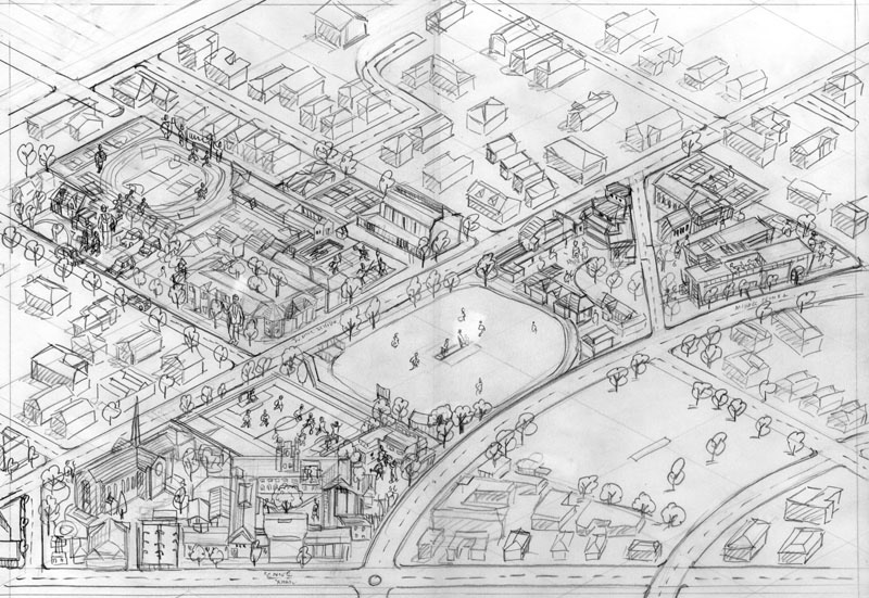 Original pencil sketch for hand drawn maps
