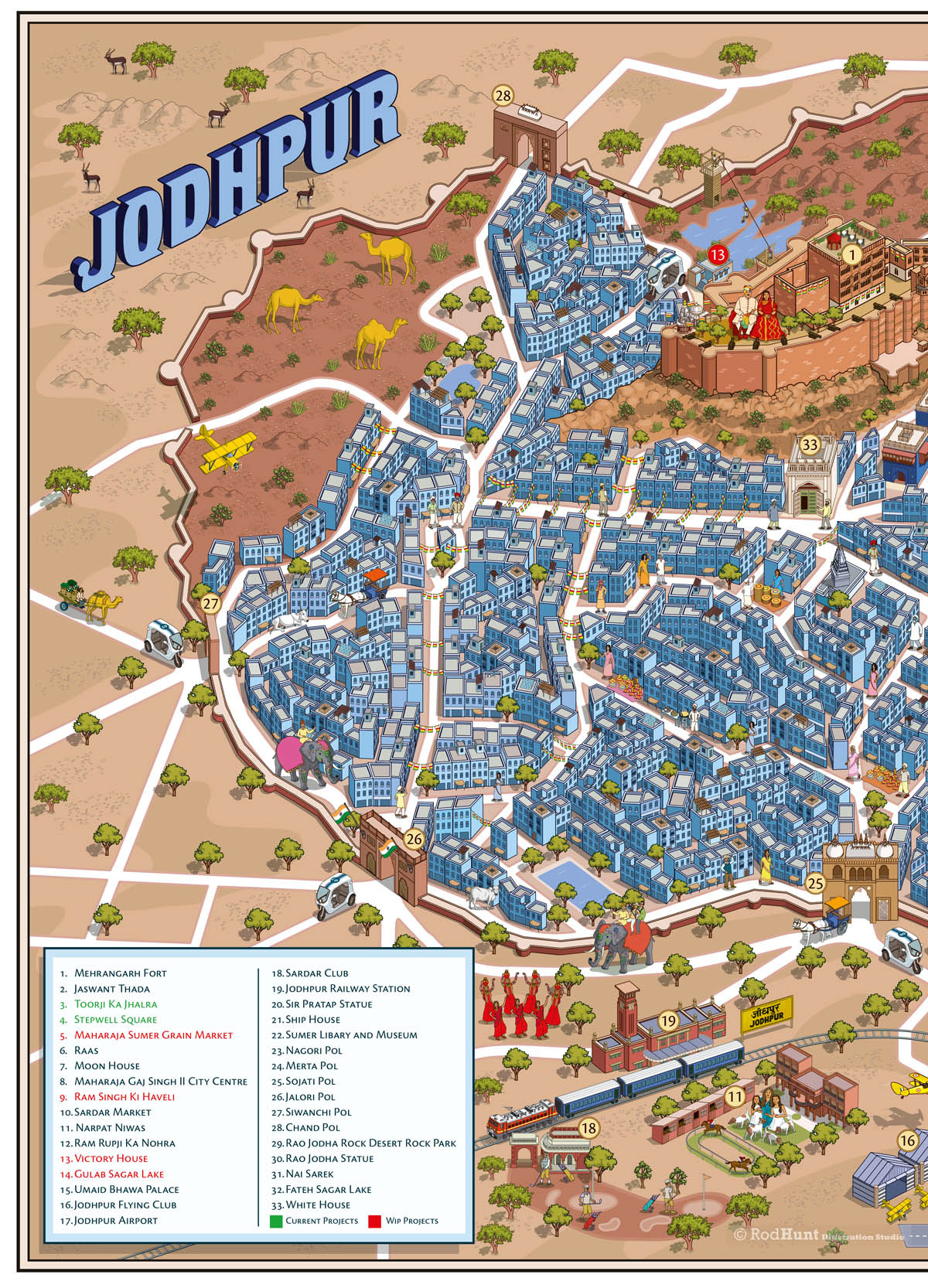Illustrated Detailed City Map - Jodhpur India