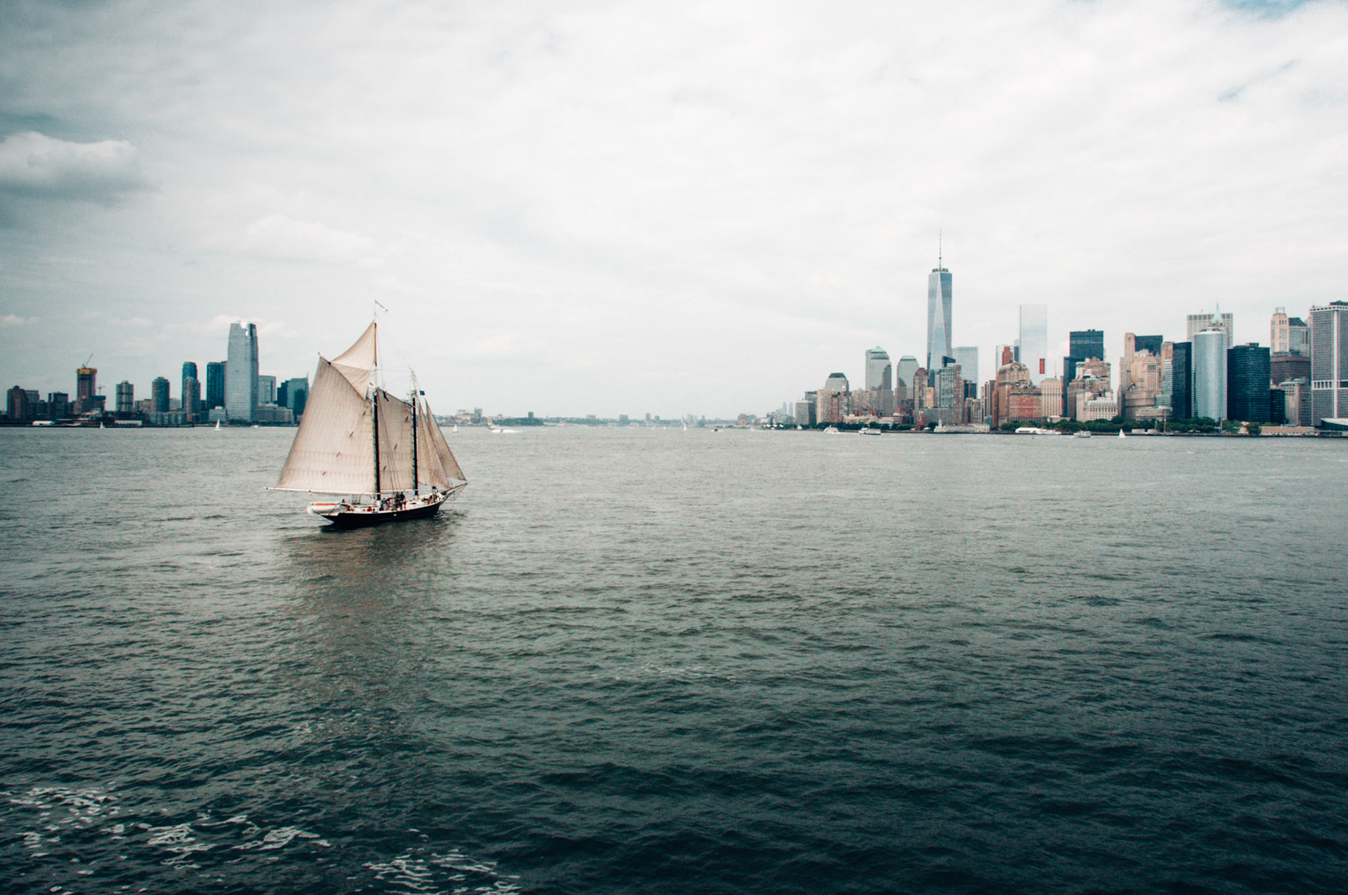 New York City and Jersey City's skylines in the distance.