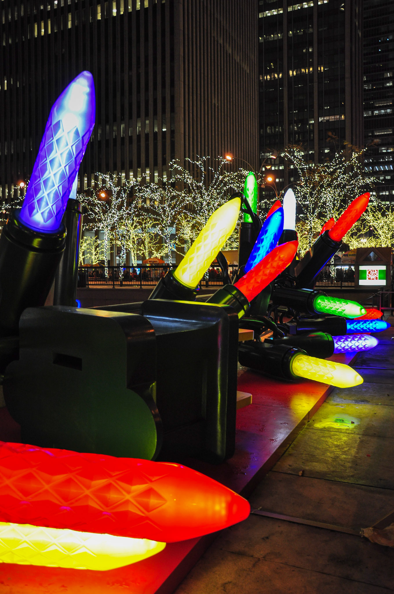 Giant Christmas lights on Sixth Avenue in Manhattan New York City
