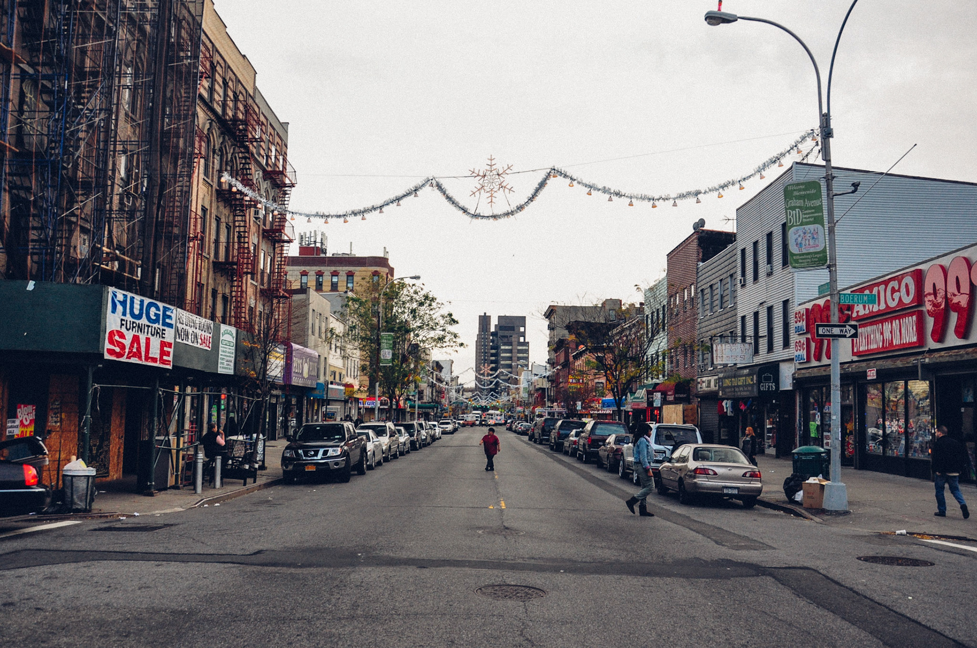 East Williamsburg - Brooklyn, NY - Christmas decorations line the street from Boerum to Woodhull Hospital on Broadway. 
11/2011