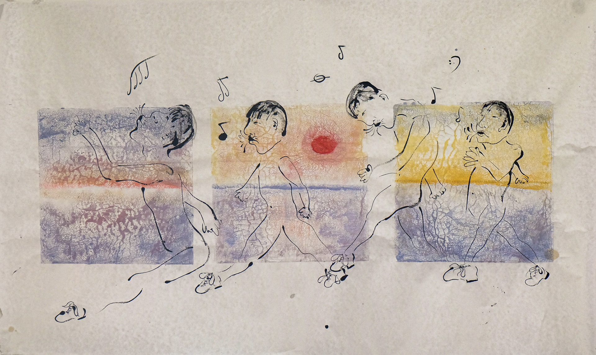 "Walkin n Whistlin," ink and colors on xuan rice paper, 27 x 39in, 8/20'