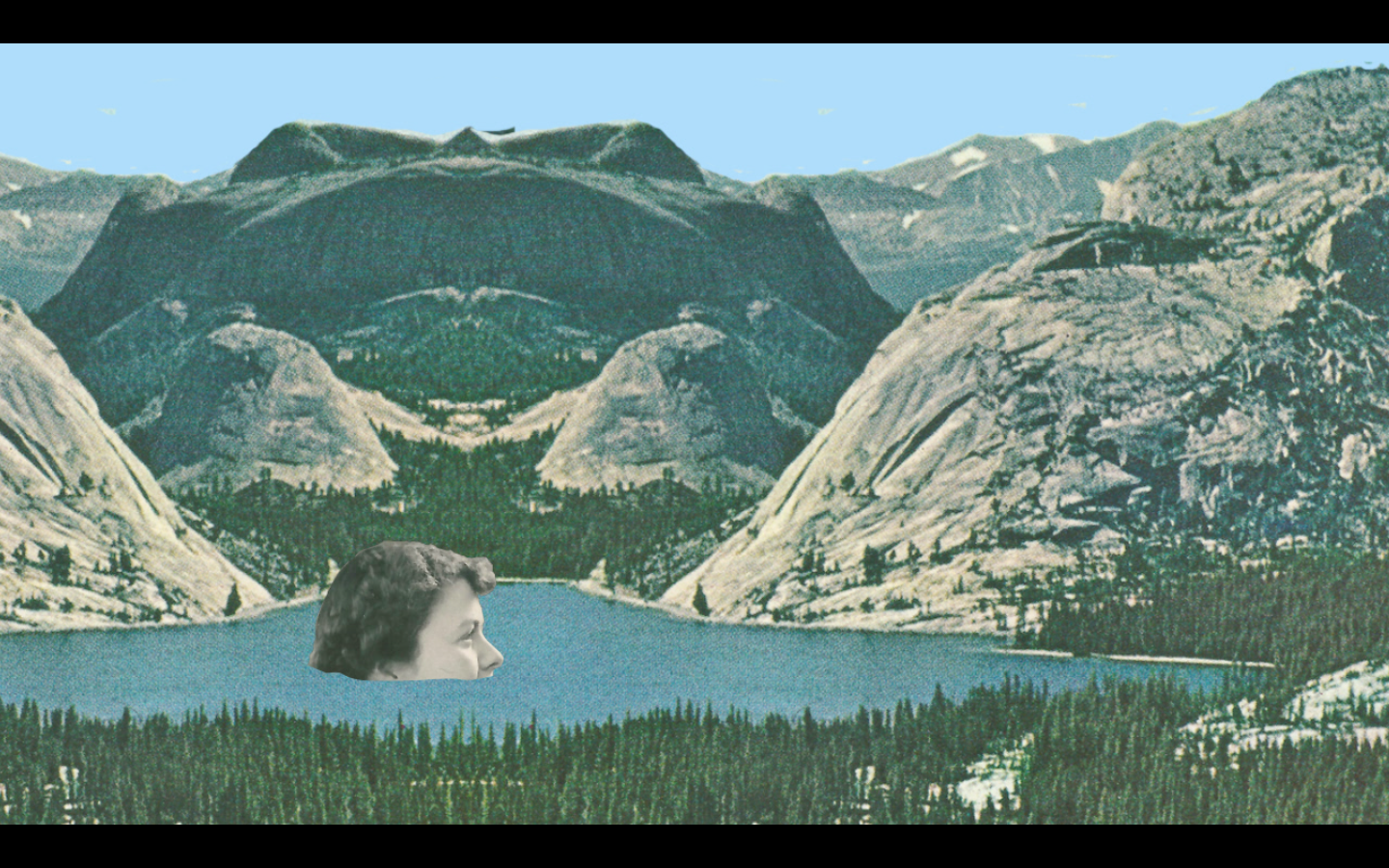 Screenshot of Collage. Mountain Valley with Girl in the Lake.