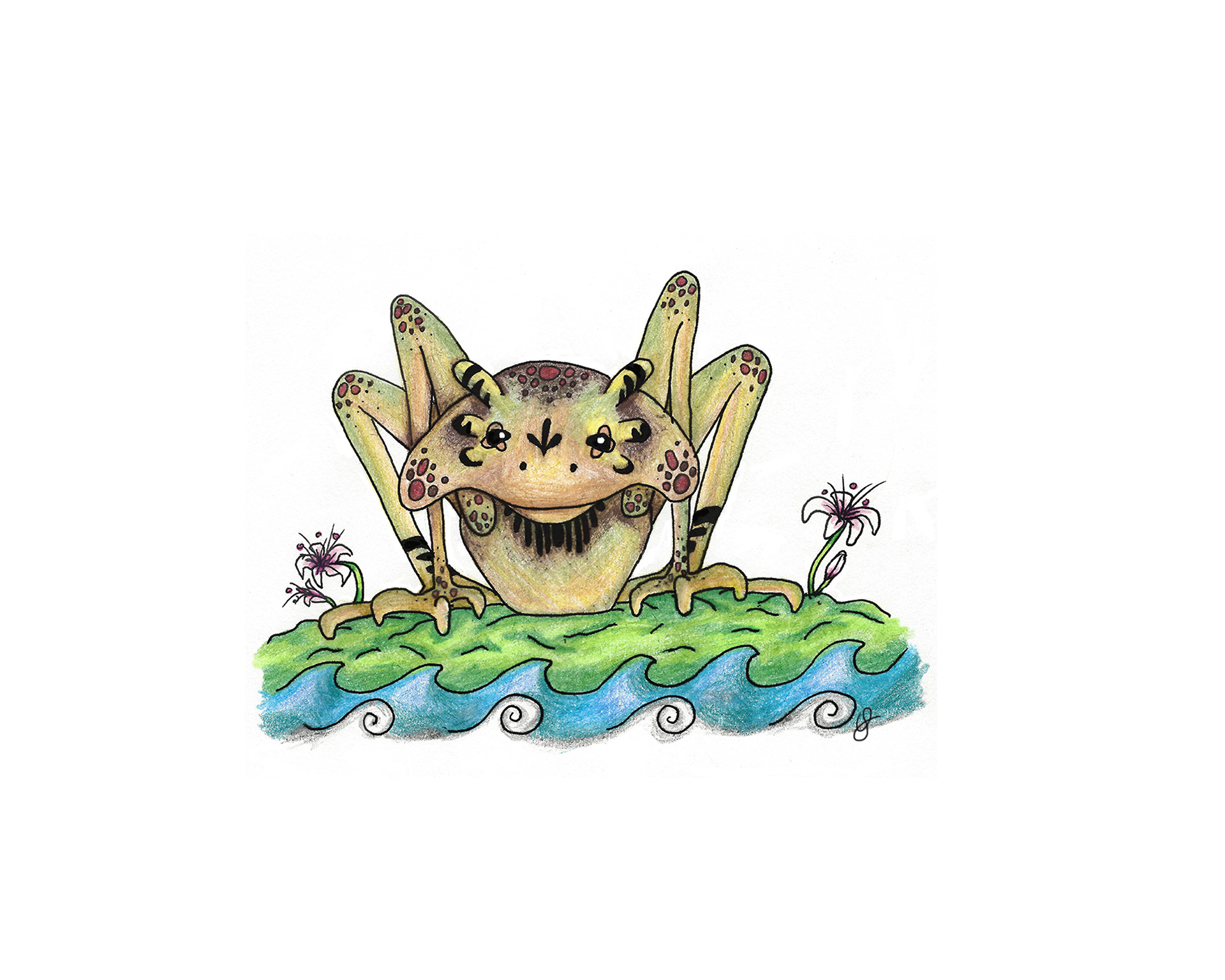 Moss Hopper - colored pencil & ink