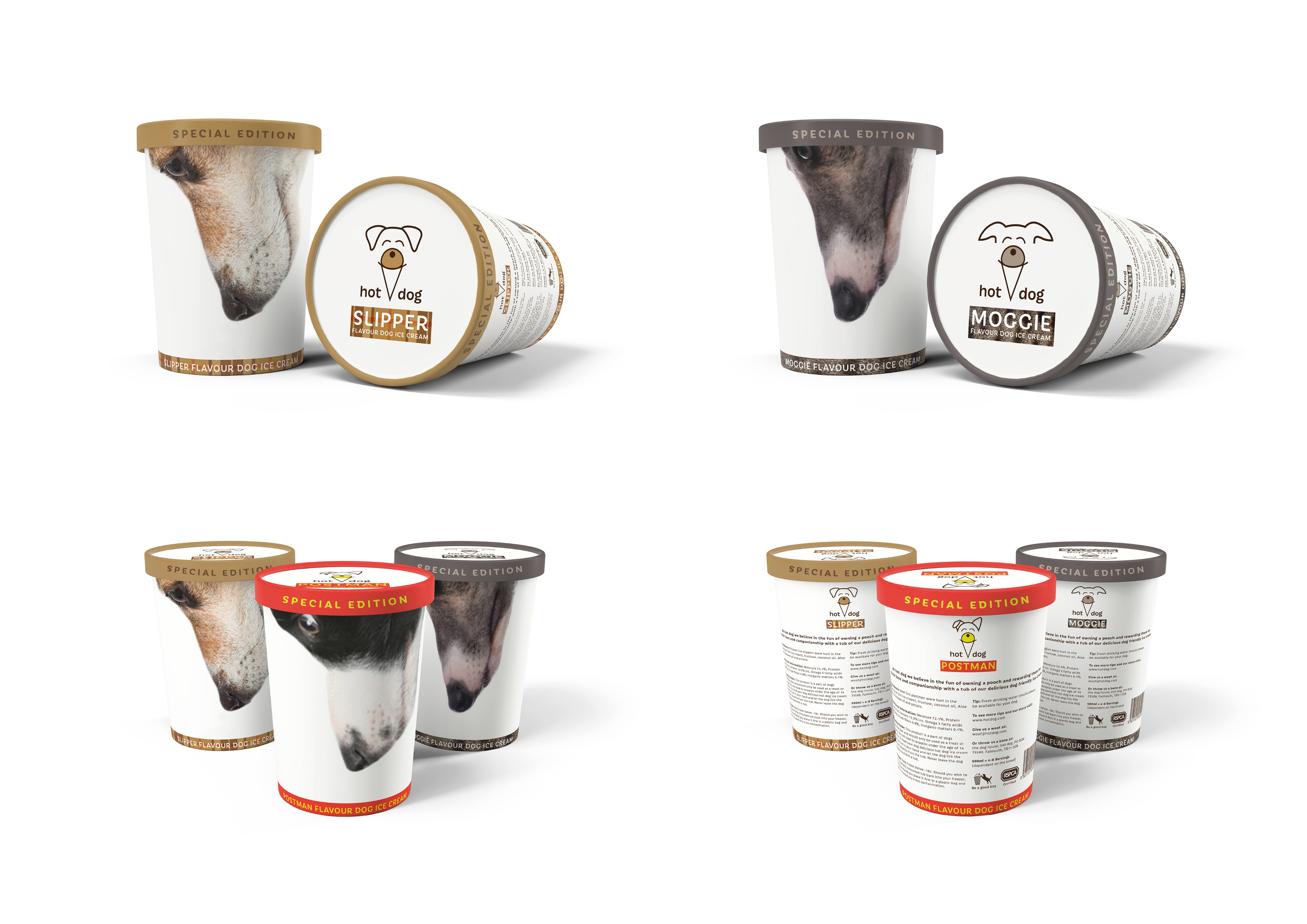 dog ice cream packaging and branding designed by freelance graphic designer melissa carne in cornwall
