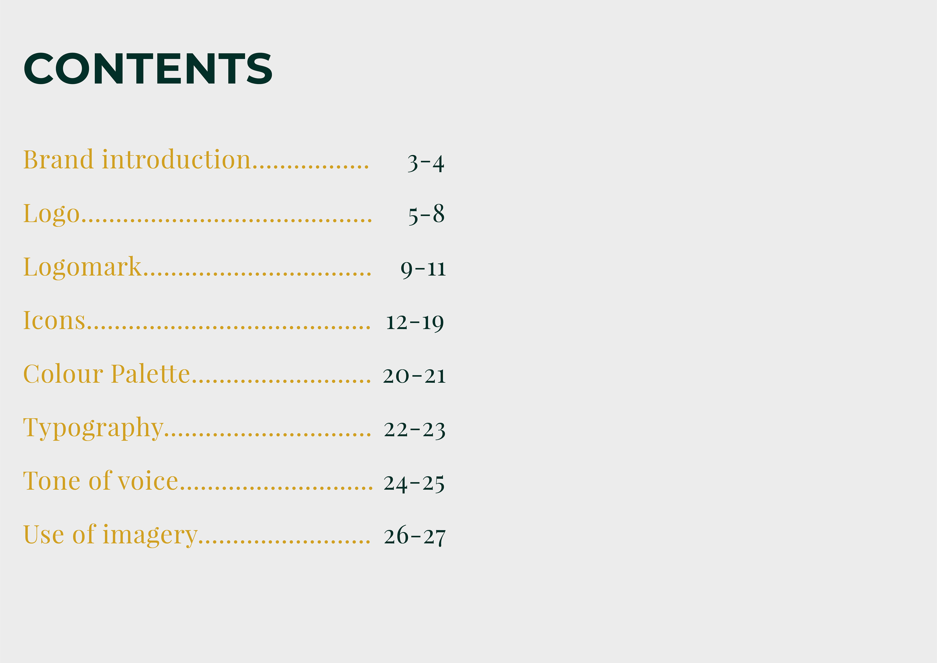 contents page brand guidelines for now and then a client of freelance graphic designer melissa carne