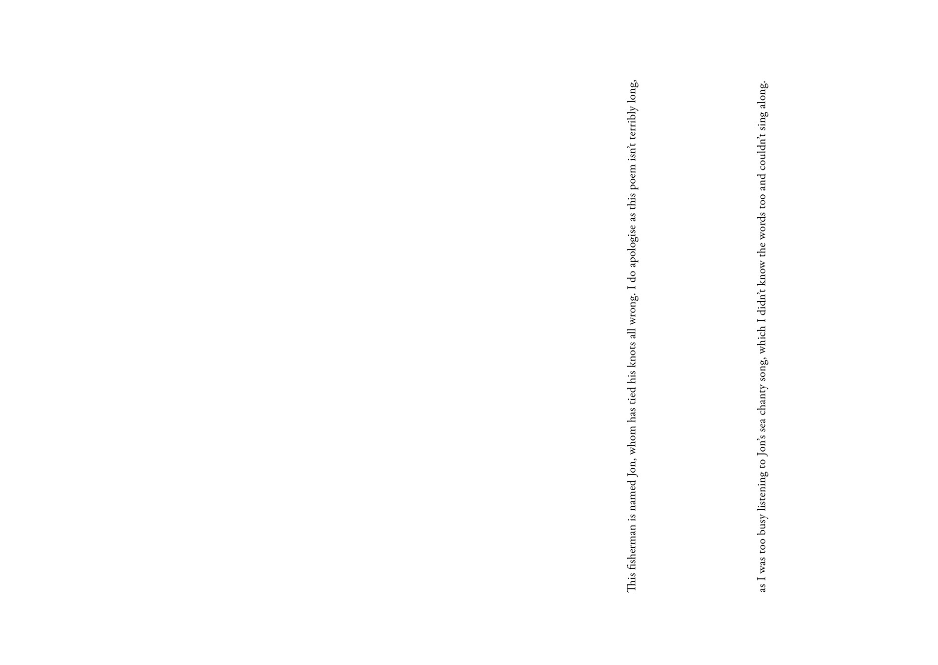 rhyming poem about a fisherman where the typography is written on two vertical lines by freelance photographer melissa carne in cornwall