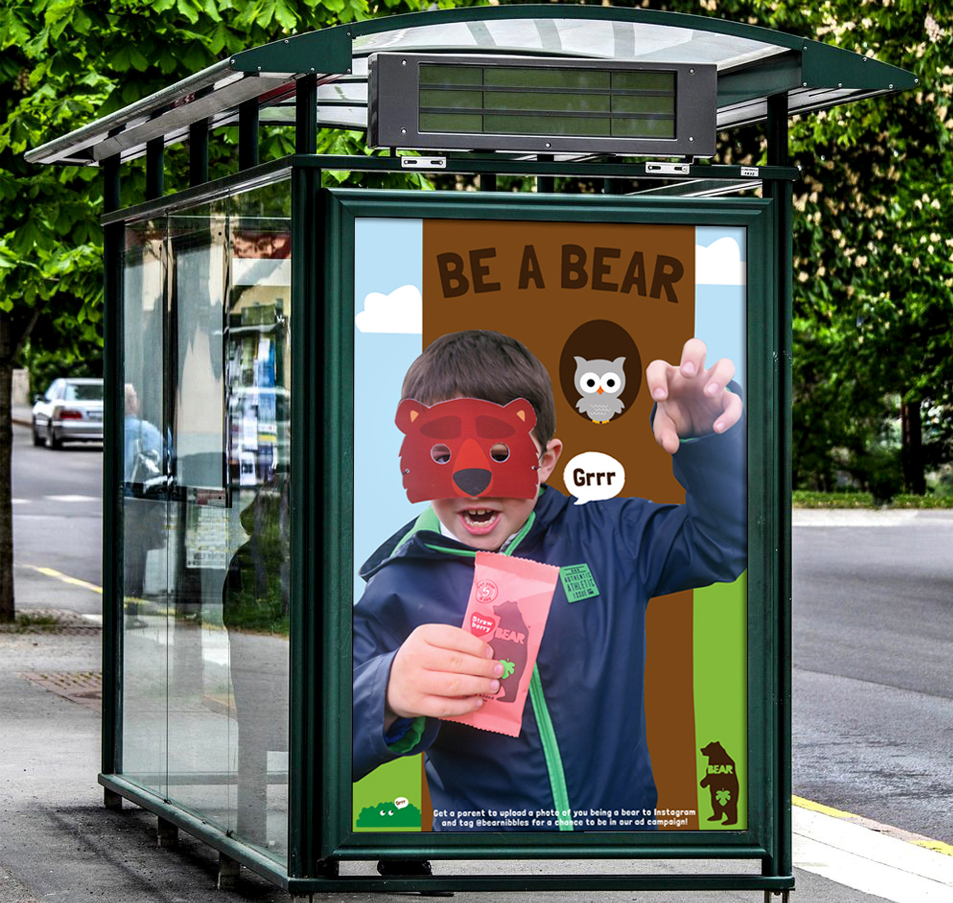 bear yoyo illustrated children's as campaign on the side of a bus designed by melissa carne