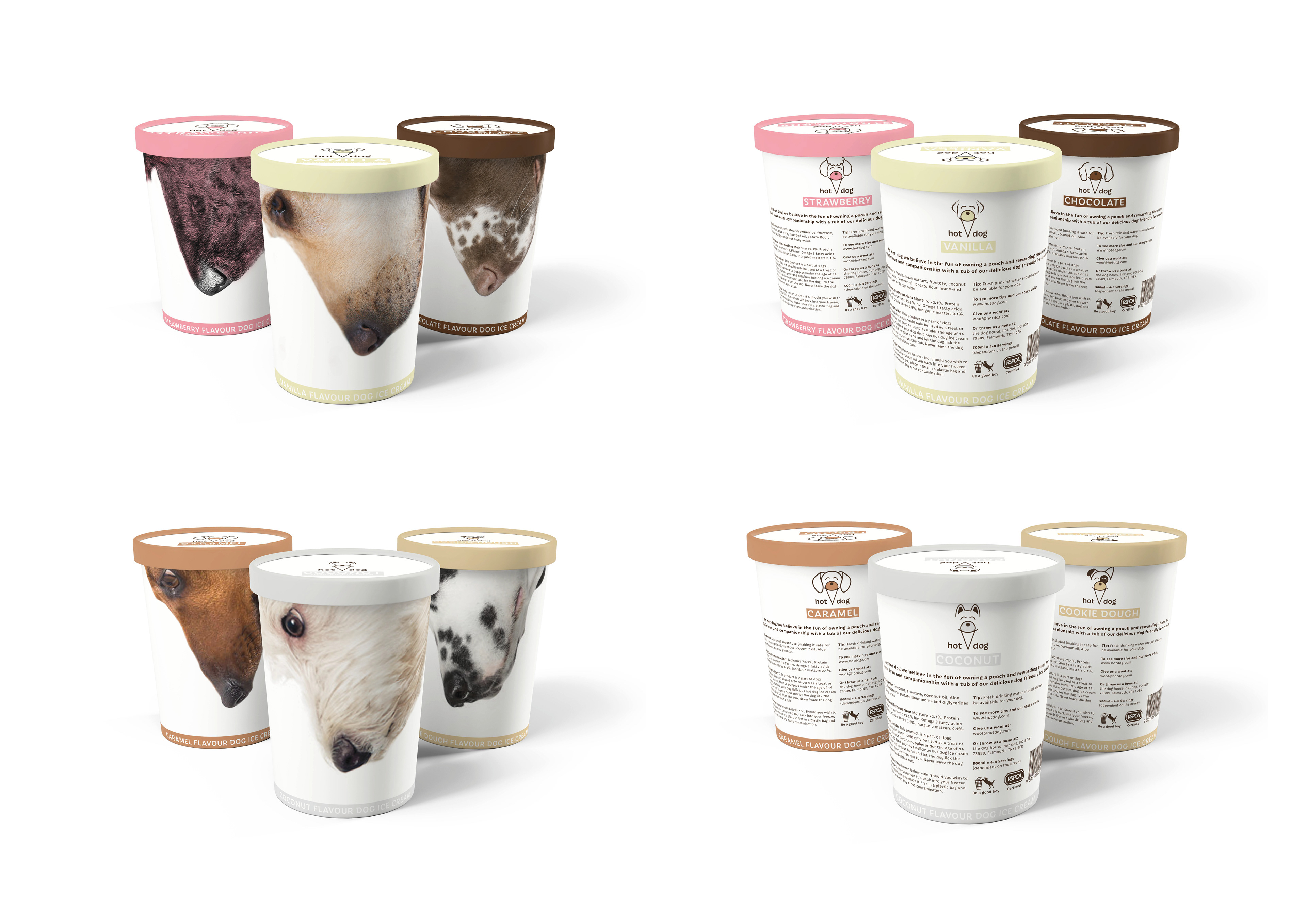 dog ice cream packaging and branding designed by freelance graphic designer melissa carne in cornwall