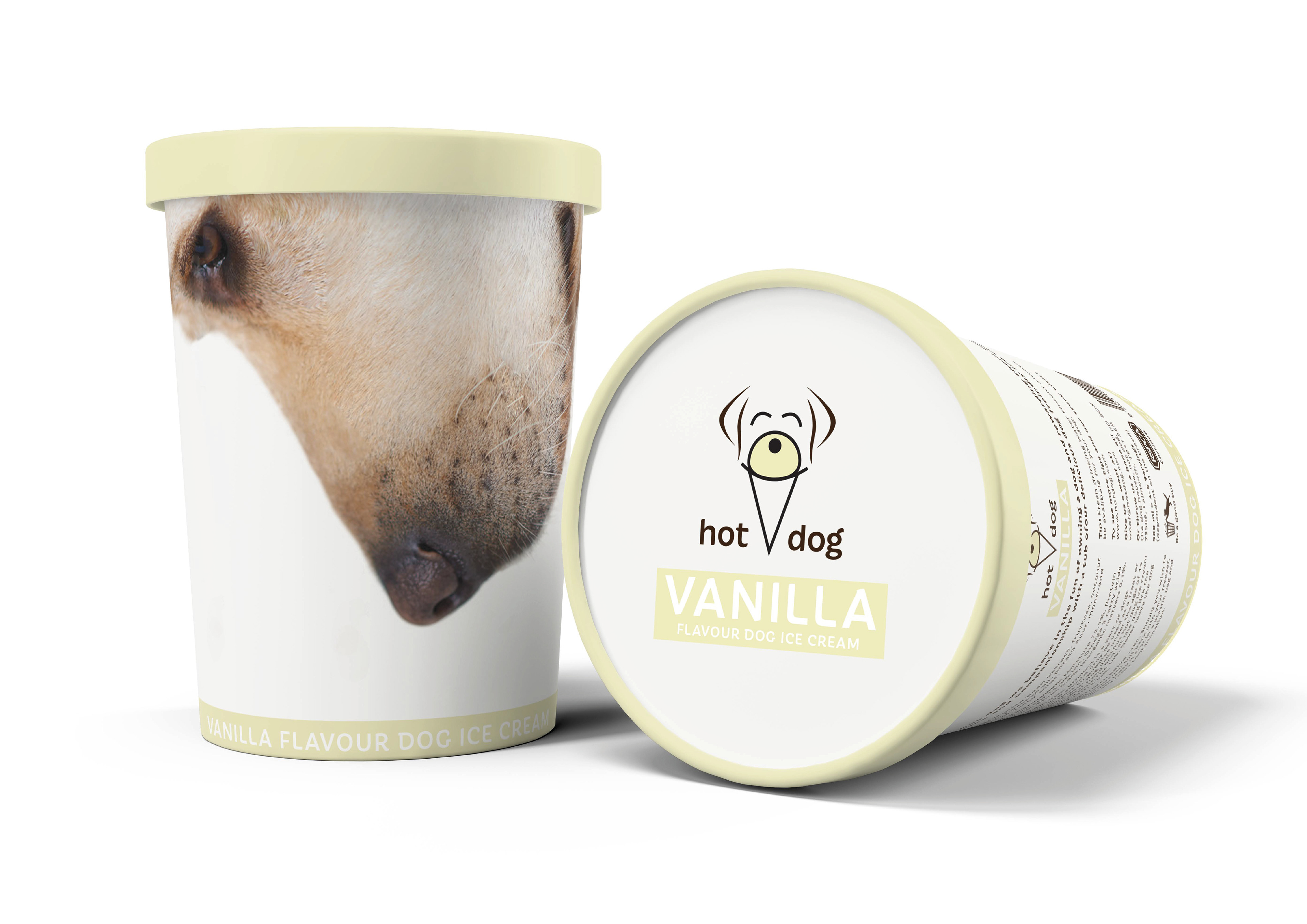 vanilla flavoured dog ice cream packaging designed by freelance graphic designer Melissa Carne in Cornwall