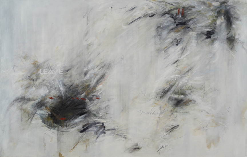 Trace (Leave) Oil/mixed media on canvas, 28 x 44 in.