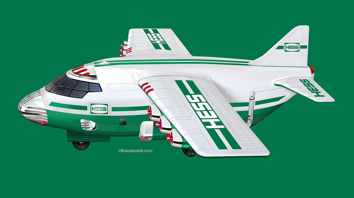 Hess cargo plane and jet, 2021. Packaging illustration.