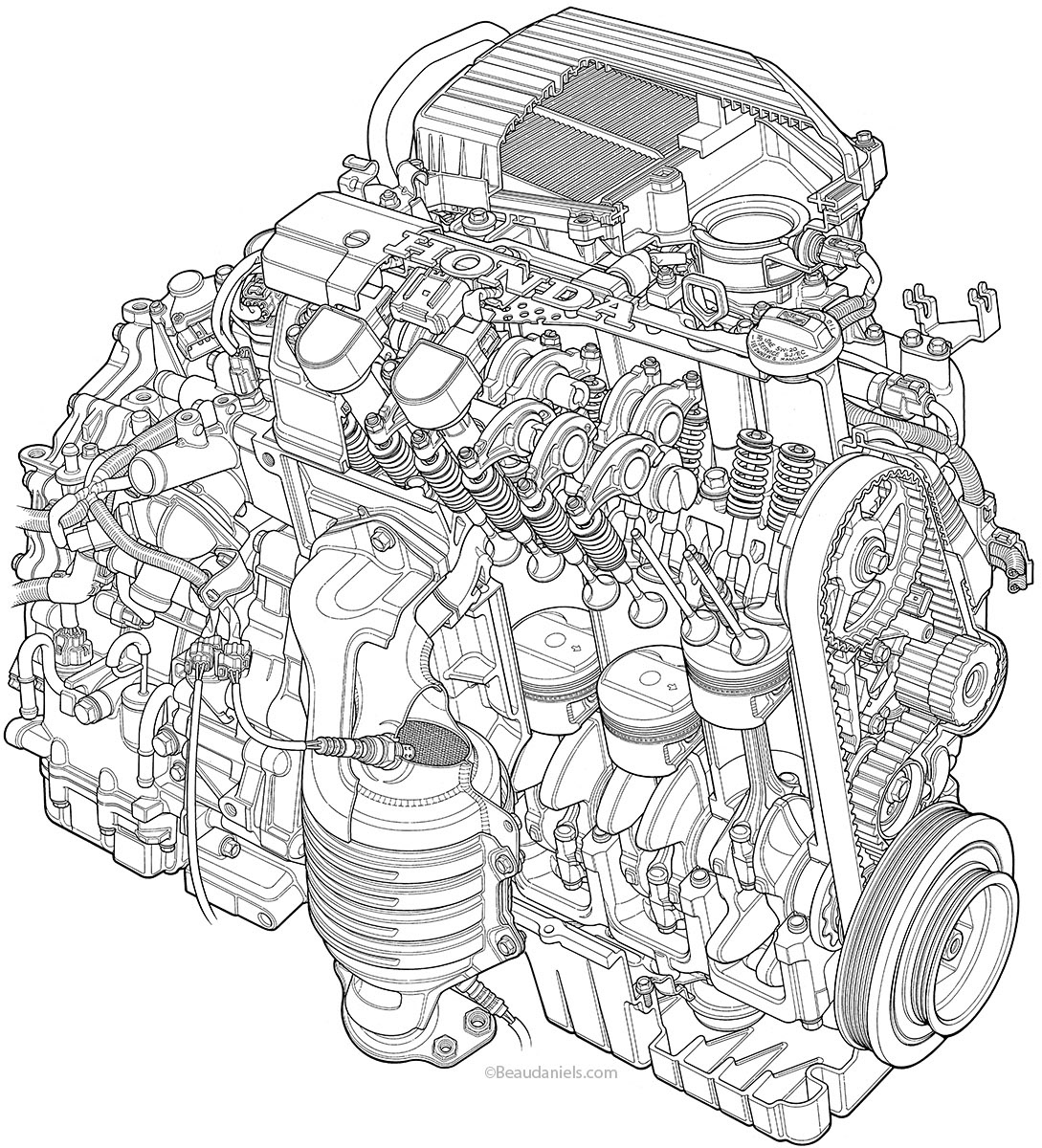 Technical illustration, Beau and Alan Daniels. - Honda ULEV-vtec.