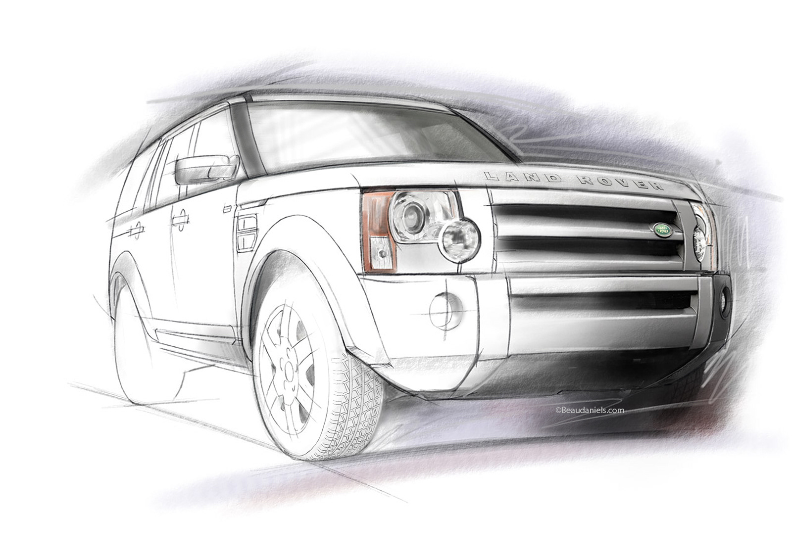 Pencil style technical vehicle illustration.