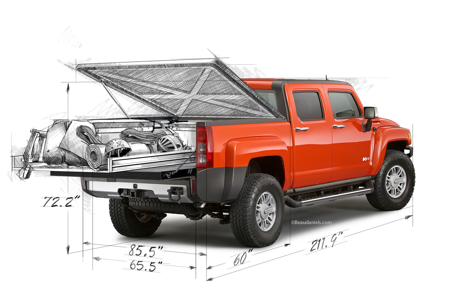 Hummer H3T, sportsman package, Drawn and composited in photoshop.