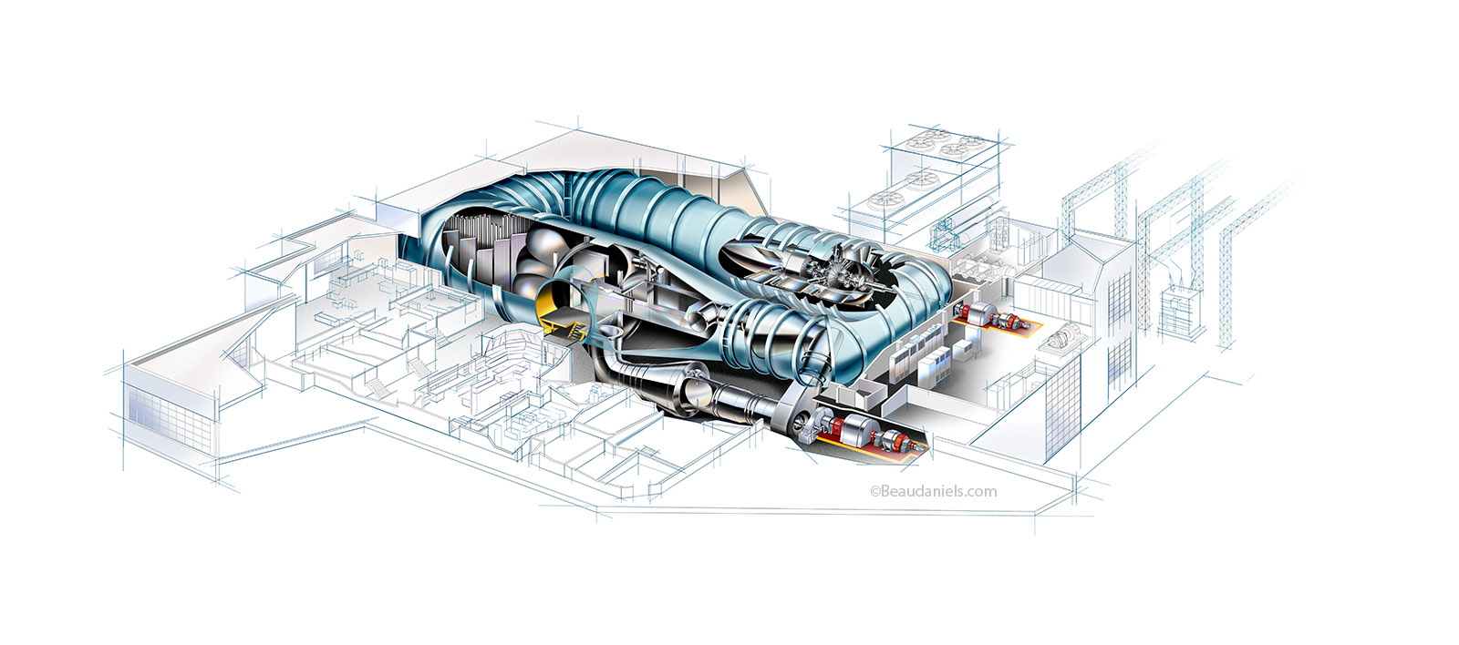Calspan, wind turbine tunnel cutaway.