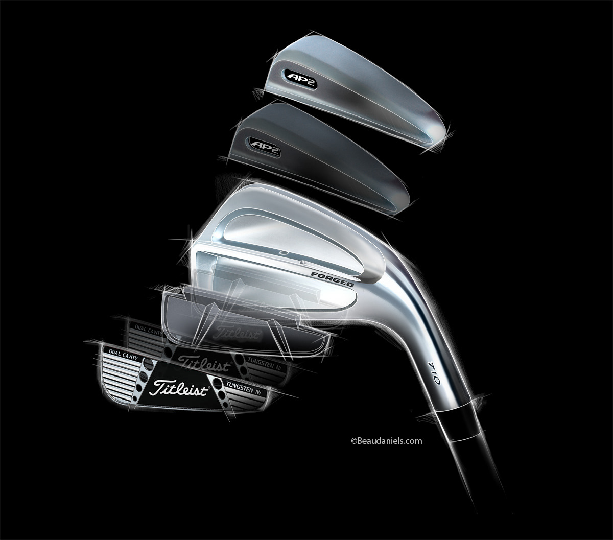 Titleist AP2 exploded technical illustration.