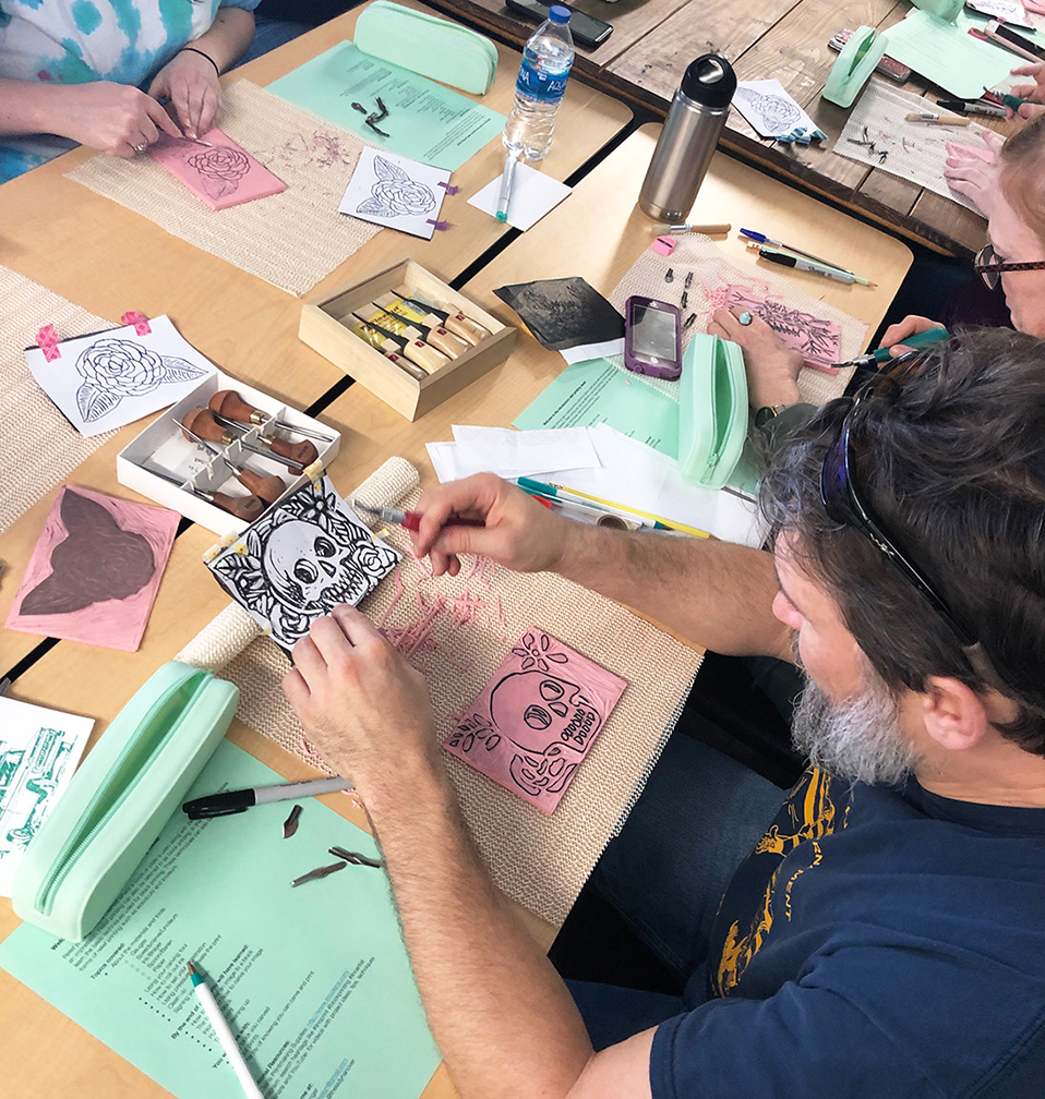Carving the skull out of the block.