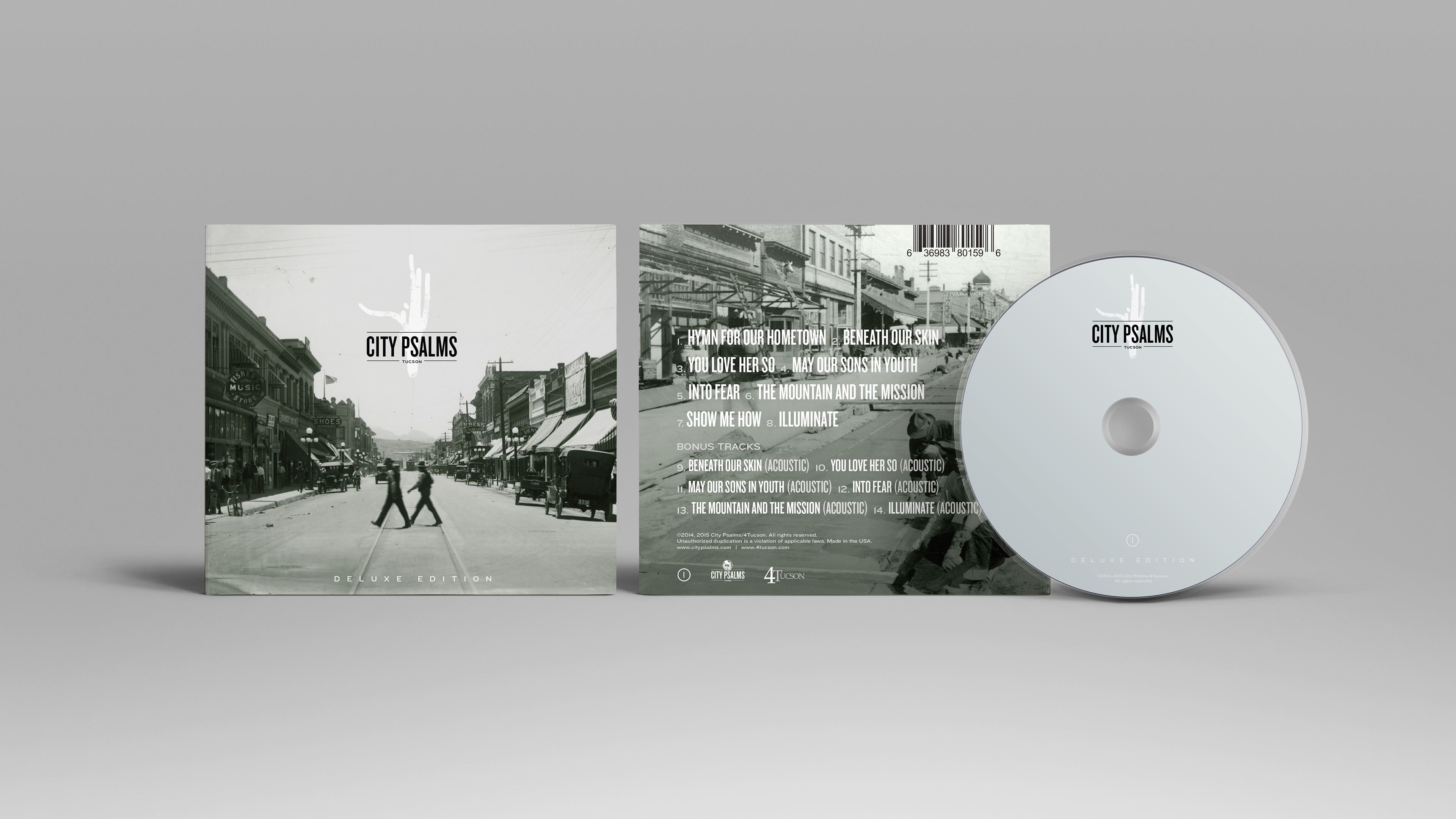 Album cover design of the eco-wallet digipack of the deluxe edition of "City Psalms One" from the Tucson worship collective City Psalms