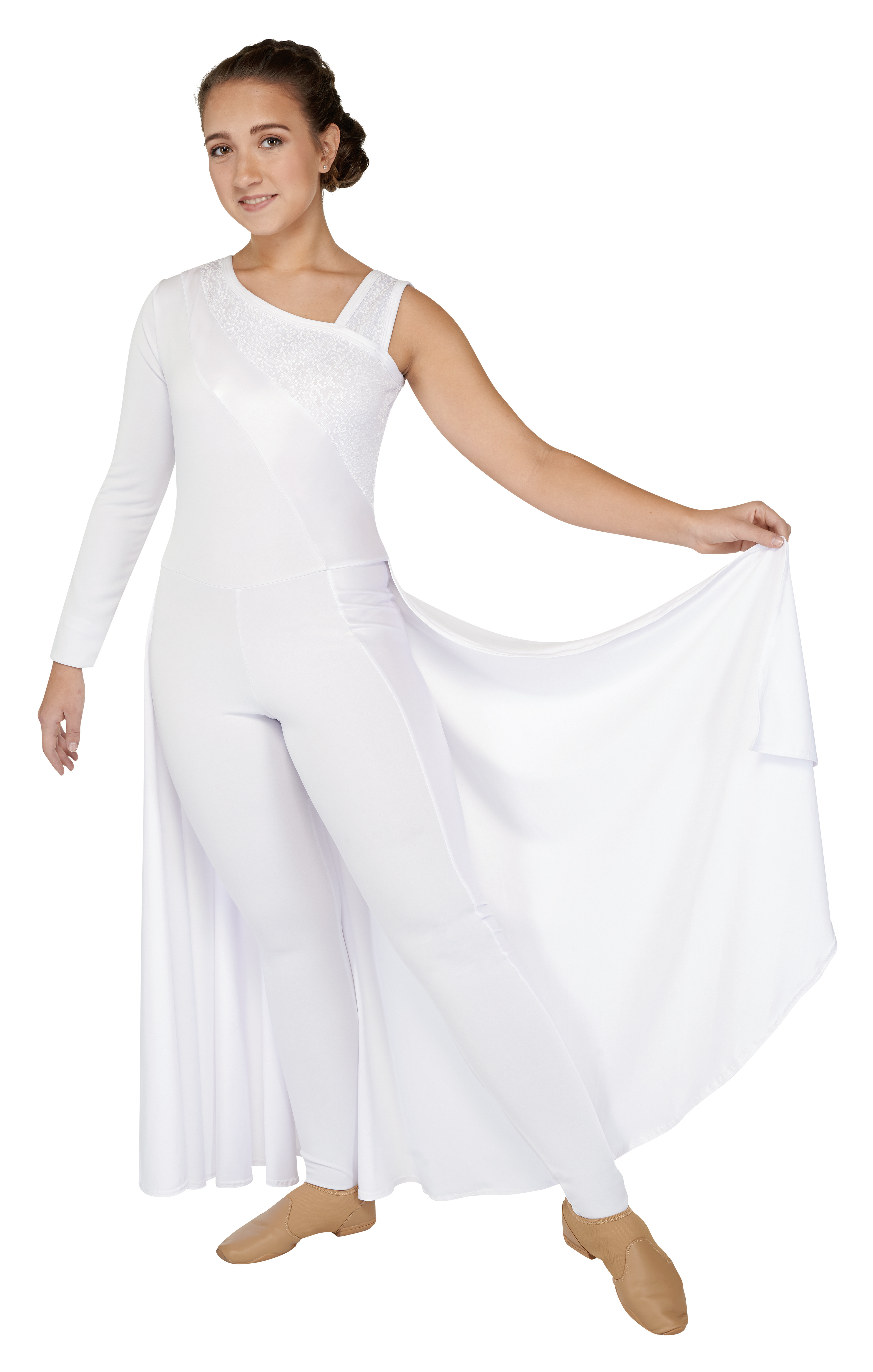 DD bodice, 1 sleeve, legging with long back skirt