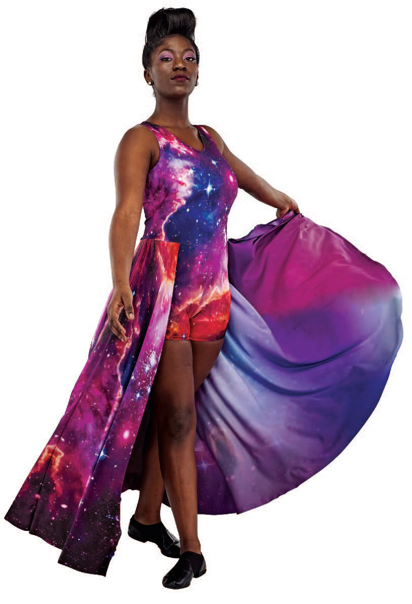 V-Neck Sleeveless Boy Short Unitard with 3/4 Skirt