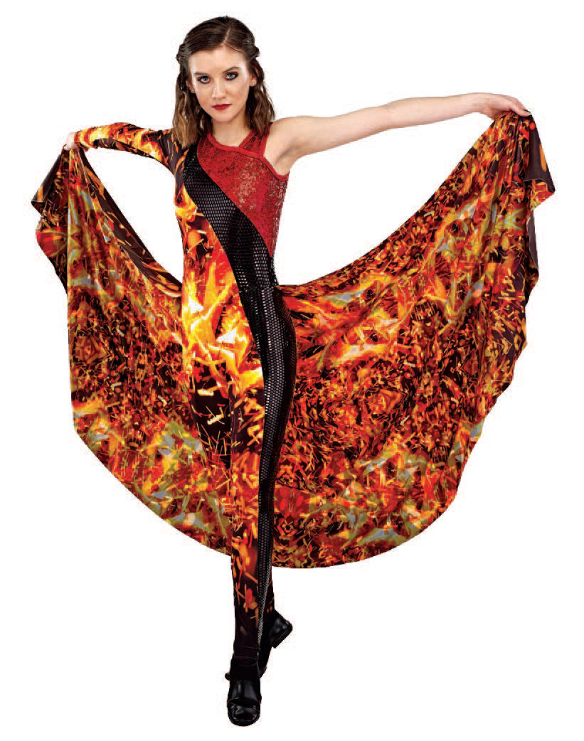 Hybrid Asymmetric Single Sleeve Unitard with Back Skirt, red twinkle, black armor