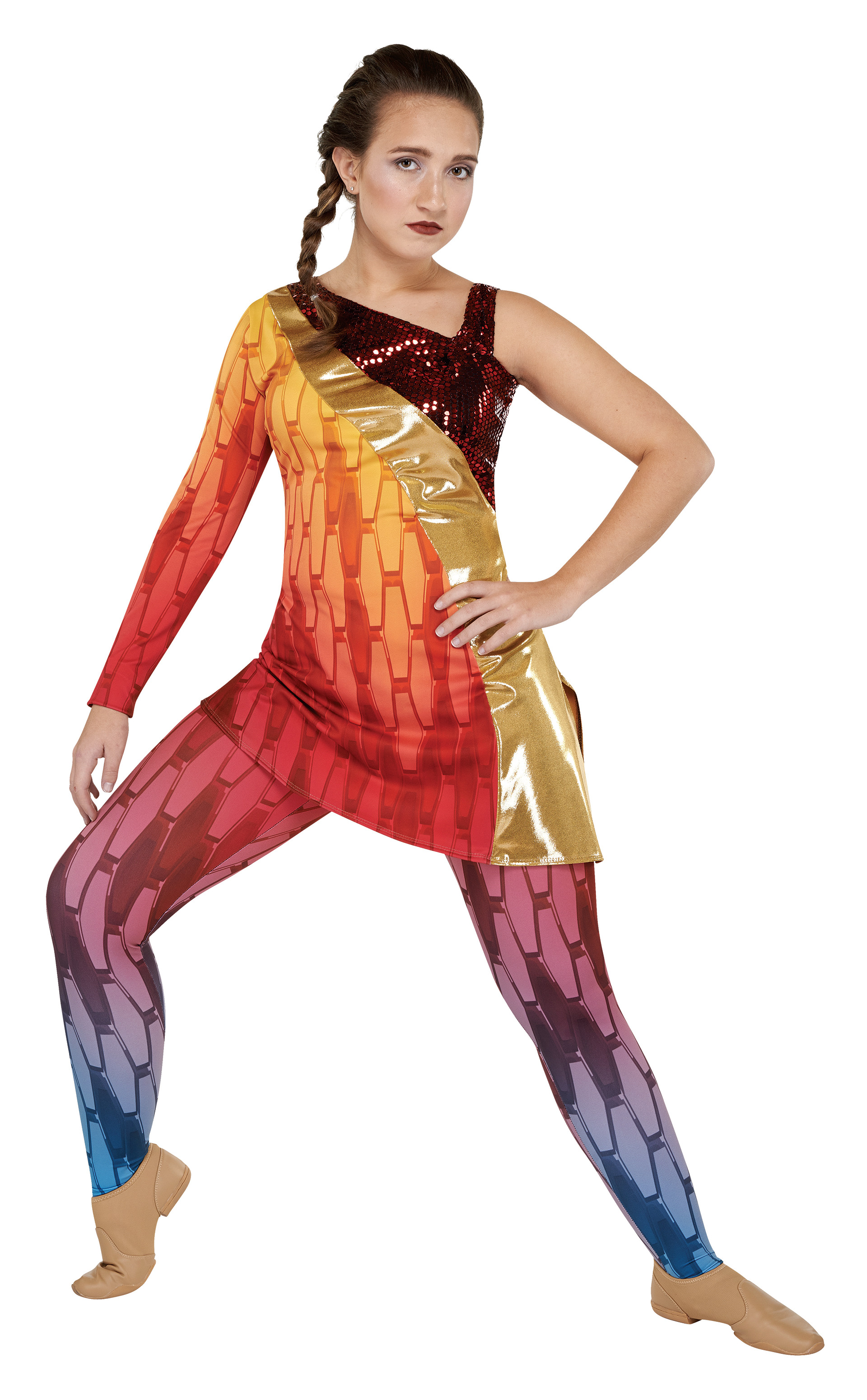 tunic, right sleeve, left sweep. red armor/gold mystique hybrid. separate leggings