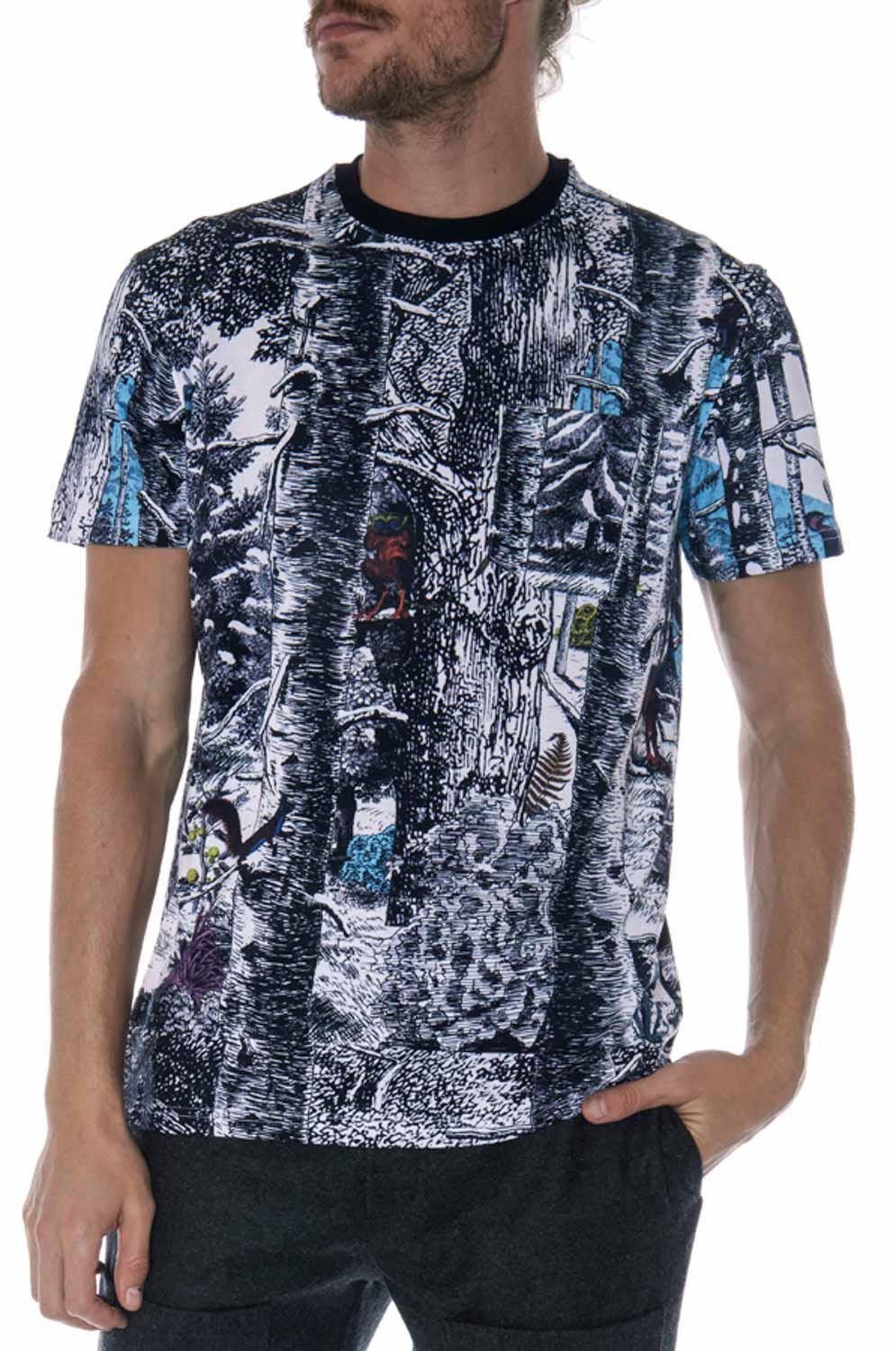 Shooting du motif textile sous-bois sur T-shirt pour la collection automne-hiver 2018 de Rue Begand