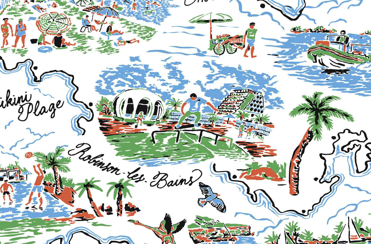 Détail de l'illustration du motif textile La Grande Motte pour la collection Automne-Hiver 2018 de Robinson les Bains