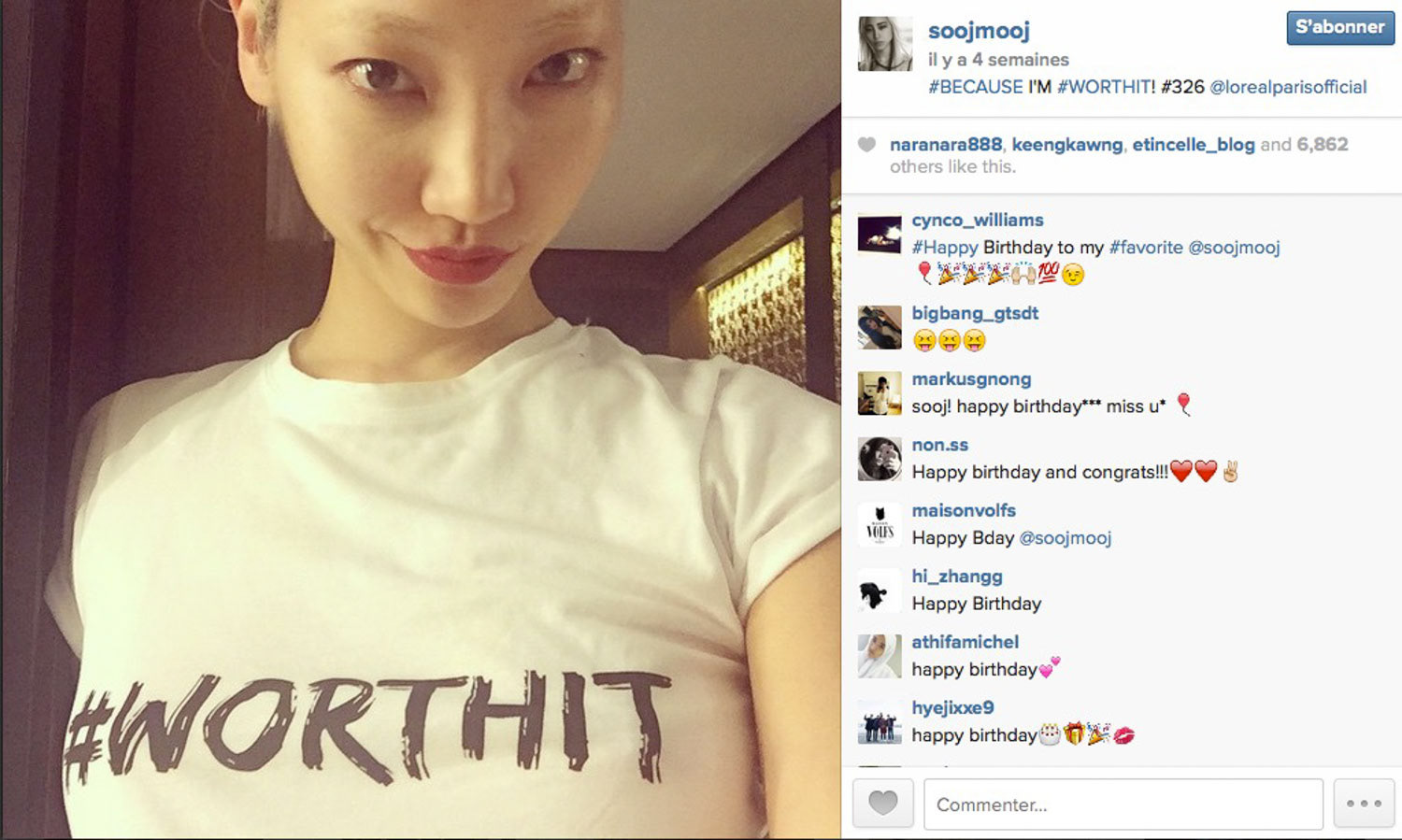 Détail de la sérigraphie sur T-shirt sur l'instagram de Soo Joo pour l'Oréal Paris