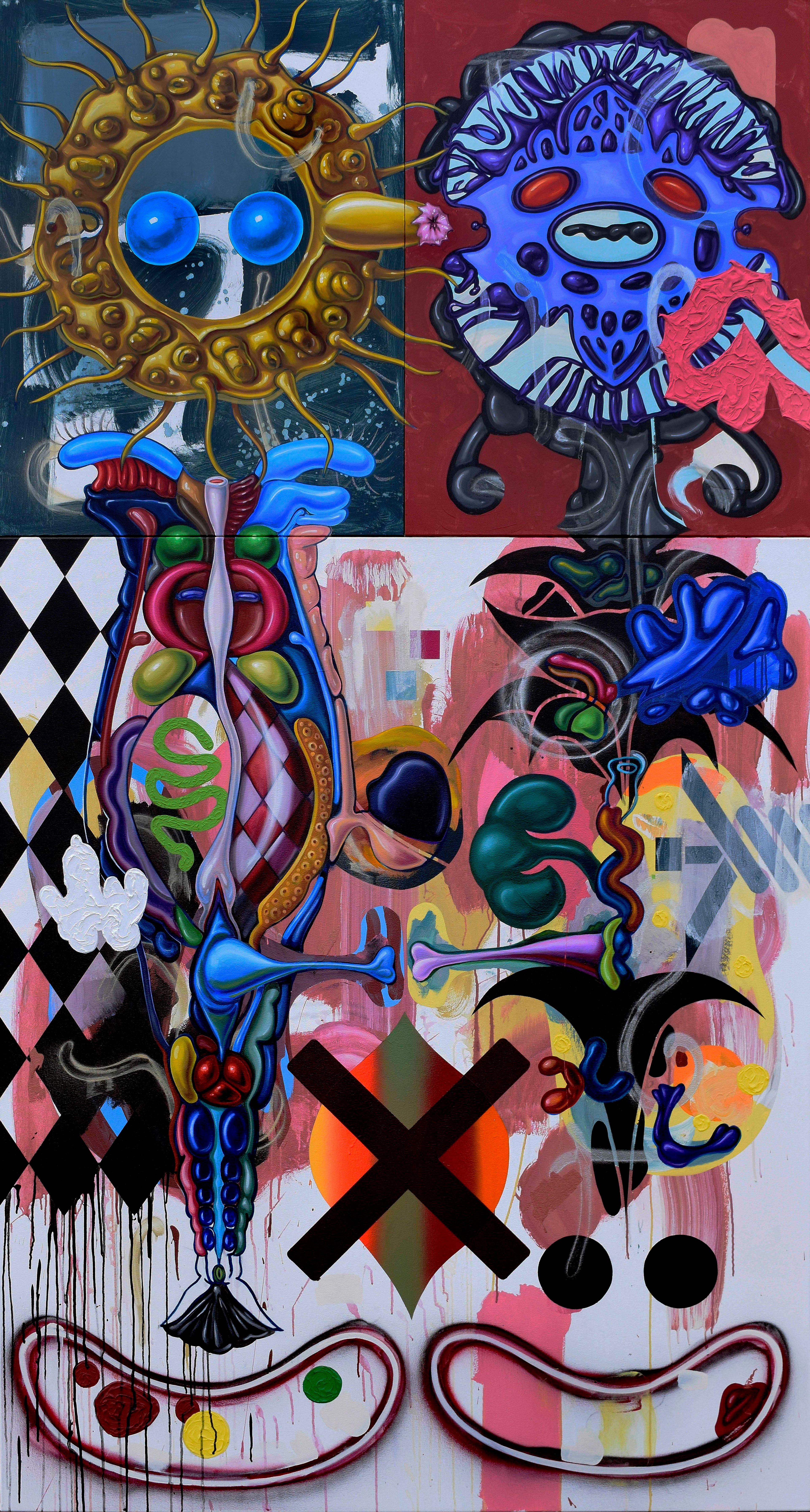 Tender Tendrils Tending to the Chicken Sometimes and Sometimes to me, 2018 60" x 112" mixed media on canvas